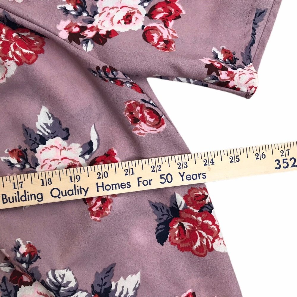 Womens Juniors Sheer Blouse Mauve Floral Large L Off Shoulder Flutter Sleeve - Picture 4 of 11